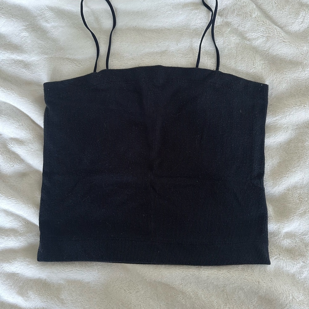 American Eagle Black Fitted Ribbed Crop Camisole